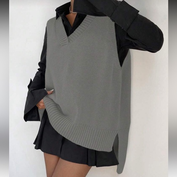 Gray V-Neck Sweater Vest - Picture 1 of 6